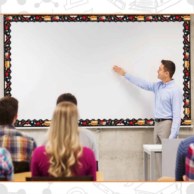 Geyee 84 Pieces 83 Feet Classroom Bulletin Board Borders Scalloped Rainbow Bulletin Board Trim Adhesive Decorations Colorful for Chalkboard, 6 Designs(Classic Style) - Image 4